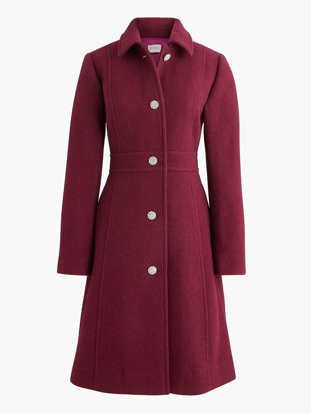 J.Crew Burgundy Wool Blend Crystal Button Peacoat Women’s Size 2
